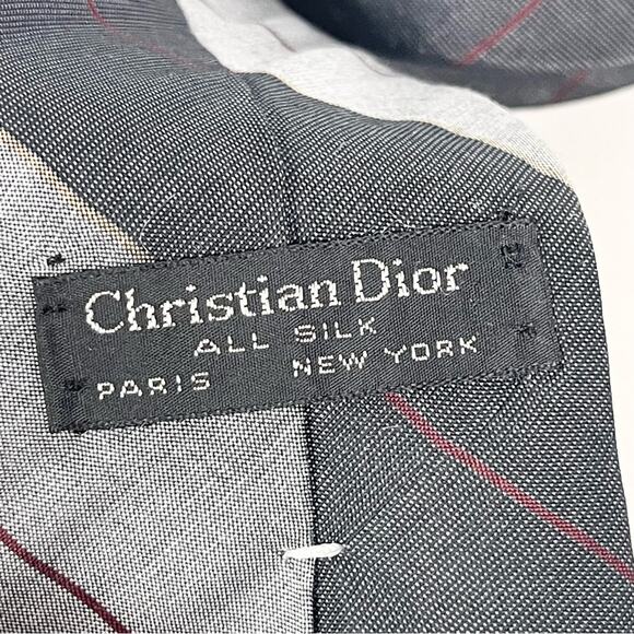 Christian Dior Silk Tie Gray Stripes - Picture 4 of 6